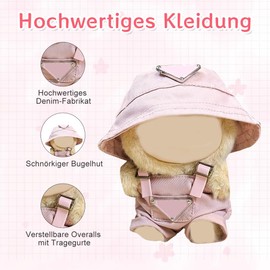 Silkwish Puppenkleidung Set für 17cm Puppe - Puppen Overalls Set für La Puppen, Inkl Rosa Denim Latzhose & Schirmmütze - Modische Puppenkleidung Outfit