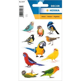 HERMA 15477 Stickers Budgies Small Large Animals Pieces 30 Stickers with Parrot Macaw Bird Motif, Children's Labels for Photo Album, Diary, Poetry Album, Scrapbooking, Birthday Decoration, Letters,