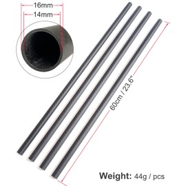 4pcs 600MM Length Carbon Fiber Tube 16x14x600MM,10~50MM Available,3K Roll Wrapped Twill Matte Finish