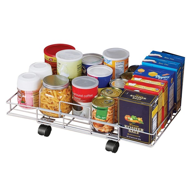 Collections Etc Flat Rolling Floor Shelf Metal Storage Cart - Expandable to 24" W - Slim Cart Holds Up to 22 Lbs. on 4 Caster Style Wheels, Fits Under Beds, Desks or Shelving