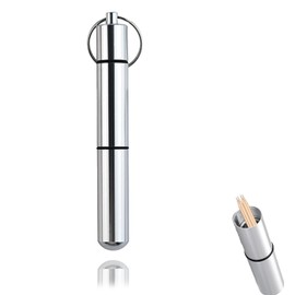 ZGGAZCA Pocket Toothpick Holder Portable Keychain Case Waterproof Aluminium Alloy Toothpick Box with Key Ring Compact Travel Holder for Toothpicks Purse Accessory Small Metal Tooth Pick Case