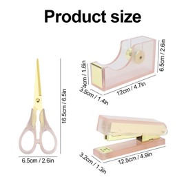 Buqoo Pink Gold Office Supplies Set - Desk Accessories Kit Includes Heavy Duty Acrylic Tape Dispenser, Stapler with 950 Rose Gold Staples (24/6 & 26/6), and Scissors for Home, School, Office