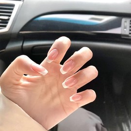 FMYODWU 24 Stück Klebenagel, Press On Nail Set, French Nails Rosa Kunstnägel mit Klebegel und Werkzeugset, geeignet für Frau Mädchen Maniküre, angenehm zu tragen natürlich