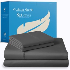 Ashton Sheets 100% Egyptian Cotton Sheets Queen Size - 800 Thread Count 4 PC Queen Sheet Set Egyptian Cotton, Sateen Luxury Sheets Queen Size, High Thread Count Sheets, 16" Deep Pocket - Dark Grey
