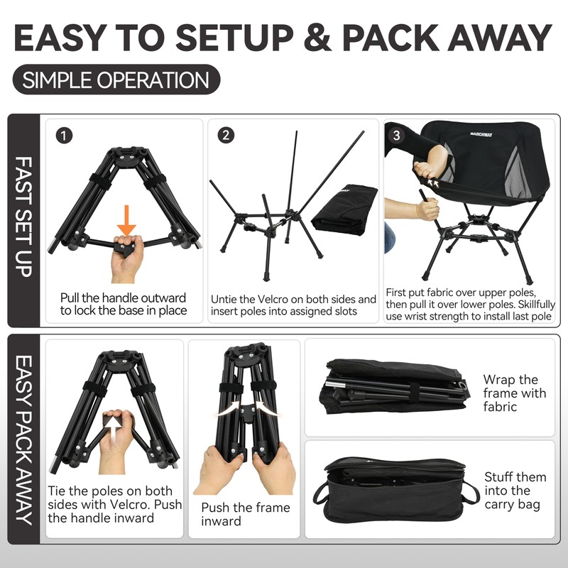 MARCHWAY Lightweight Folding Camping Chair, Portable Foldable Compact for Outdoor
