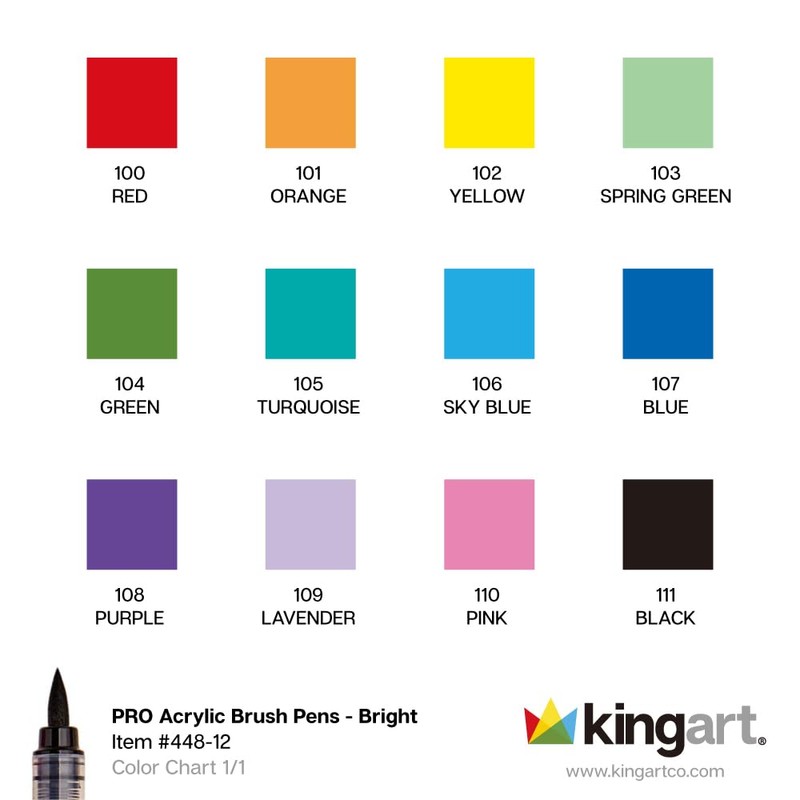 KINGART Acrylic Paint Markers Brush Tip, 12 Vibrant Colors. Water-based,
