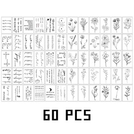 60 Sheets Waterproof Temporary Tattoo Stickers, Holiday Party Accessories, Sticky Tattoos, Flower Tattoo Stickers, Inspirational Words Tattoo Stickers, Fits Male and Female
