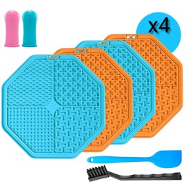 TopPetPro [4 Pack] Hex Licking Mat for Dogs & Cats with Suction Cups, Dog Peanut Butter Lick Pads for Boredom Reducer, Perfect for Bathing Grooming (Brush+ Spatula+Tooth Brush)