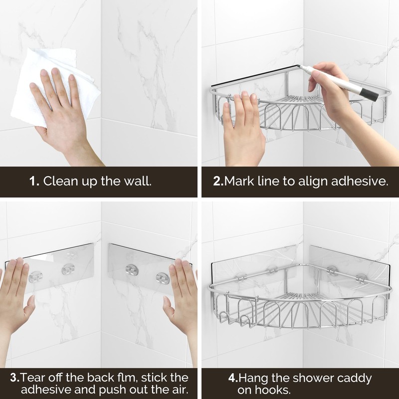 Orimade Corner Shower Caddy Stainless Steel 3 Pack No Drilling,Bathroom