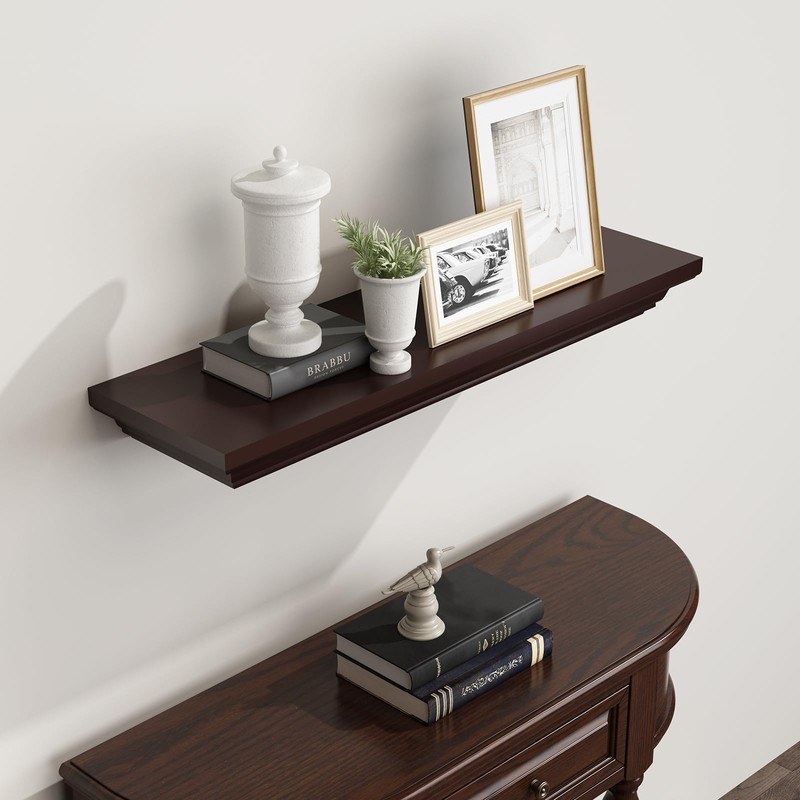 JOLLYMER Pine Wood Wall Mounted Floating Shelf with Gun Storage,