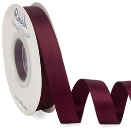 Ribbli Burgundy Satin Ribbon 5/8 inch x Continuous 25 Yards,Double Faced Satin Use for Craft, Gift Wrapping, Christmas Ornaments, Hair Bows, Bouquet Bows