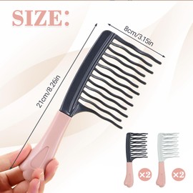 4 PCS Wide Tooth Comb for Curls, Curly Hair Comb with Double-Row Wavy Tooth for Thick, Curly, Wavy or Long Hairstyle, Detangling Hair Brush for Women Girl Men (Gray, Green)
