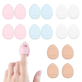 Jravezt Finger Puff, Cushion, 4 Colors, Set of 16, Water Drop Shape, Cosmetic Puff Mini Size, Powder Puff for Fingertips, Fande Sponge, Soft, Wet & Dry Makeup Puff Portable Makeup Supplies (Set of 16)