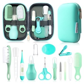 WXA Baby Grooming Kit, Infant Safety Care Set with Hair Brush Comb Nail Clipper Nasal Aspirator,Baby Essentials Kit for Newborn Girls Boys (Green)
