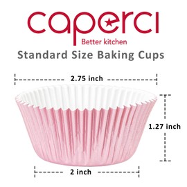 Caperci Pink Foil Cupcake Muffin Liners Standard Size Baking Cups 150-Pack - Premium Greaseproof & Sturdy