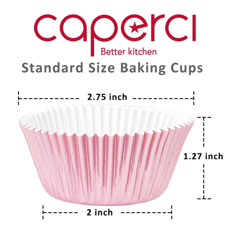 Caperci Pink Foil Cupcake Muffin Liners Standard Size Baking Cups