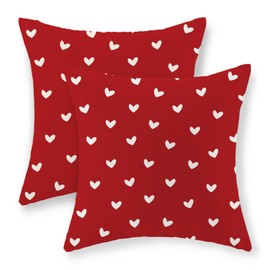 JEFERSO Valentine's Day Pillow Covers 18x18 Inch Set of 2, Red Love Heart Valentines Throw Pillows Valentines Decor Square Red Pillowcase Anniversary Decorative Outdoor Cushion Case for Sofa Couch