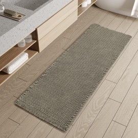 PADOOR Checkered Bathroom Runner Rug Super Absorbent Non Slip Bath Mat Modern Woven Quick Dry Long Bath Rugs Washable Runners for Hallways Bedroom Laundry Room Kitchen Under Sink, 2' x 4', Green