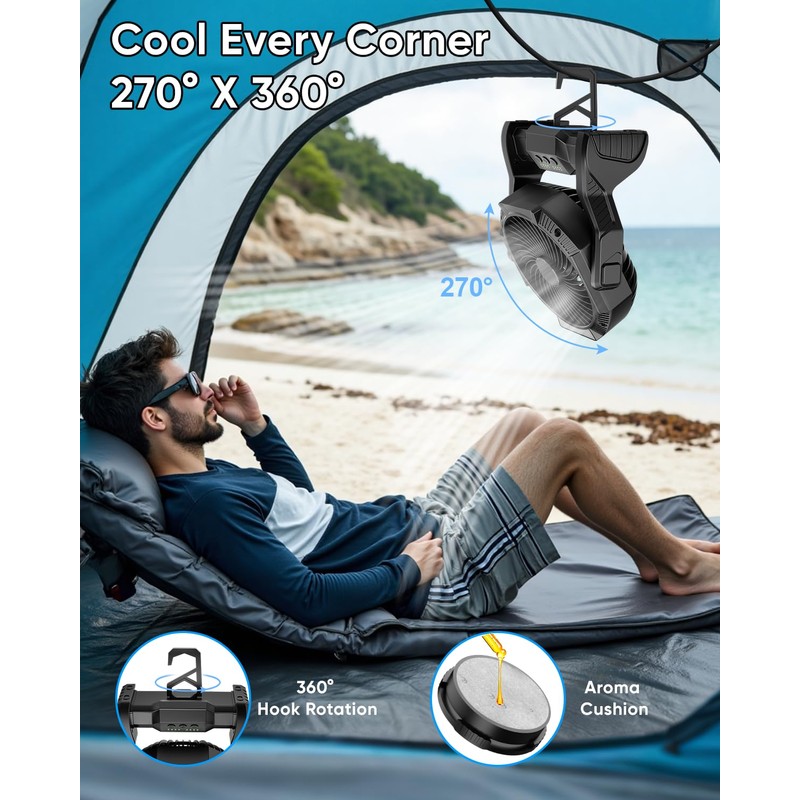 Portable Rechargeable Fan, 20000mAh Battery Powered Camping Fan with LED