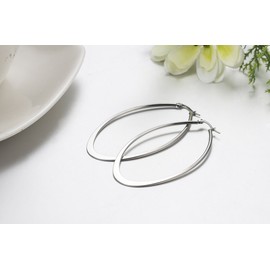 JewelryWe Women Ladies Stainless Steel Water Drop Oval Shape Dangles Hoop Earring Colour Silver