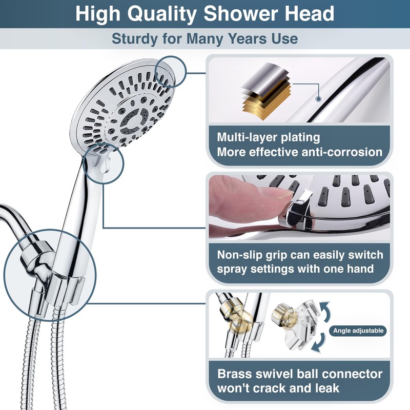 BRIGHT SHOWERS 9 Spray Settings Shower Head with Handheld High