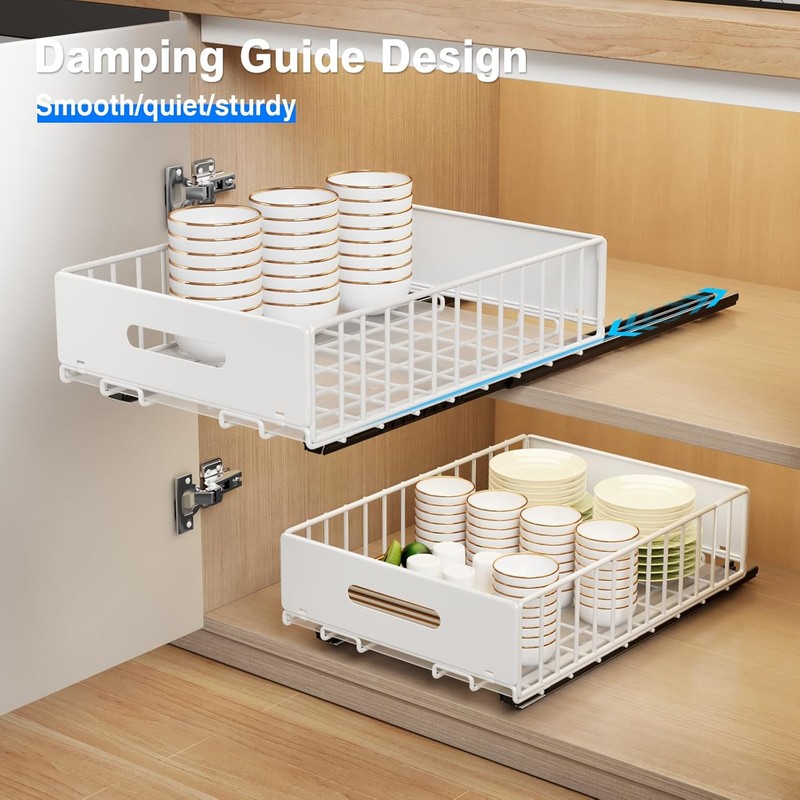 MUSTORN 2 Pack Pull Out Cabinet Organizer, Slide Out Cabinet