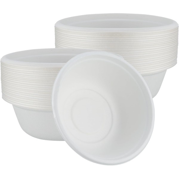 Partideal 50Pcs Disposable Paper Bowls,16 oz White Rigid Bagasse Bowls Biodegradable Compostable Sugarcane Bowls for Salad,Dessert,Milk,Cereals Restaurants BBQ Party(White)