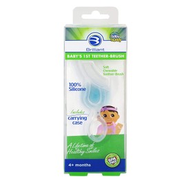 Brilliant Baby’s 1st Toothbrush with Case - Silicone First Toothbrush for Babies and Toddlers, 4 Months Old and Up, Oral Care Must Haves for Infant and Toddler, Baby Essentials, Clear, 1 Count