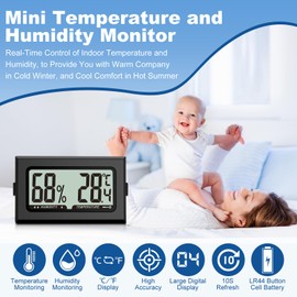 Pixelure Thermometer, Hygrometer, Humidity Meter, Mini Digital Temperature, Room Thermometer for Indoor Greenhouses, Gardens, Pack of 5