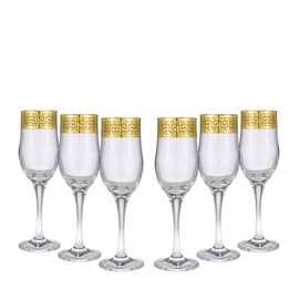 Joseph Sedgh Collection Greek Key Champagne Flute Glasses Set of 6-6.8 oz Round Cylinder Champagne Glasses with Stem, Dishwasher Safe Premium European Grade Glassware