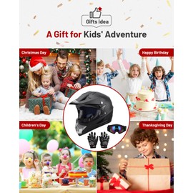 OUMURS DOT Youth Dirt Bike Helmet,Kids ATV Helmets with Gloves Goggles for Youth Boys Girls 5-14 Ages,Four Wheeler Helmet Kids Motocross BMX MX UTV Snowmobile Go Kart Riding Racing Skateboard Black