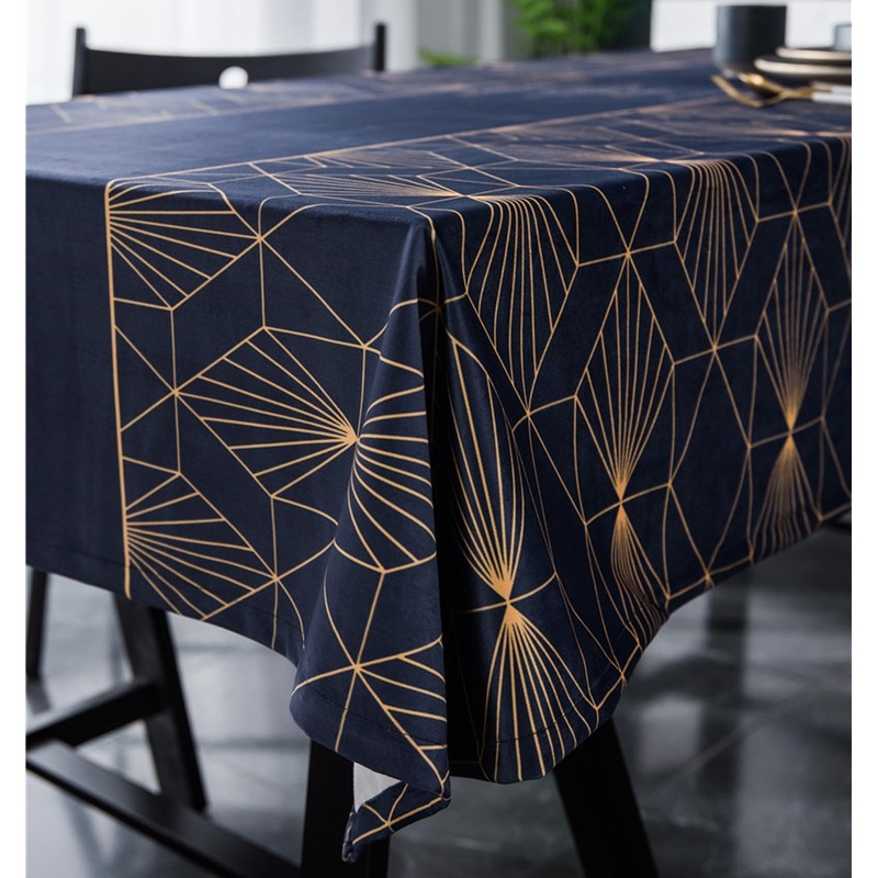 Bishilin Navy Blue Table Cloth, Dining Table Cover Gold Line