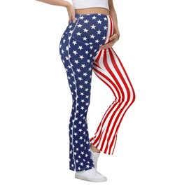 Zando White and Blue American Flag 4th of July Maternity Flare Leggings with Pockets Over The Belly Pregnancy Pants for Women-for Leisure Yoga Exercise Workout American Flag Medium