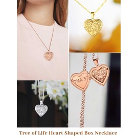 Family Tree Heart Locket Necklace That Holds Pictures, 18K Gold Plated TE AMO I Love You Photo Lockets for Family Memory Gifts