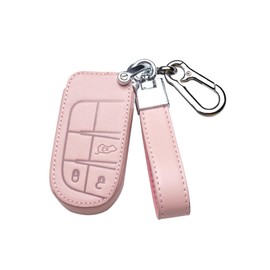 ontto PU Leather Car Key Case Fits Chrysler 300C Jeep Renegade Compass Grand Cherokee Dodge Fiat 500X Remote Control Cover Key Fob Protective Cover Key Box Pink B