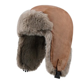 Clakllie Waterproof Aviator Bomber Hats Cold Weather Hunting Trapper Hat Warm Winter Trooper Hat with Earflaps Chin Strap,Camel