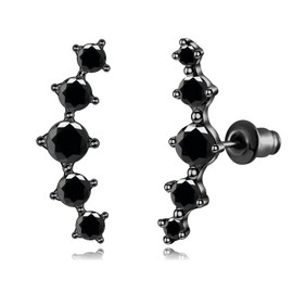 CiNily Ear Crawler Earrings with Black Cubic Zircon, 14K Black Gold Plated Cuff Climber Earrings Small Flat Back Stud Earrings Gem Jewelry Valentine's Day Gifts for Women Girls Hypoallergenic, White