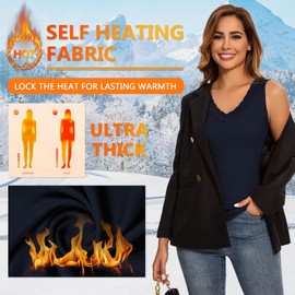 WOWENY Sleeveless Thermal Fleece Tank Top for Women V Neck Lace Tops Camisole Warm Base Layer Underwear Cold Weather(2236-Blue, Large)