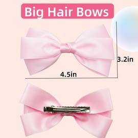 4PCS Satin Hair Bows for Girls, 4.5in Big Hair Bows Pink Alligator Clip for Women Hair Ribbon Red Bow Clips Hair Barrettes Accessories (Red, Pink)