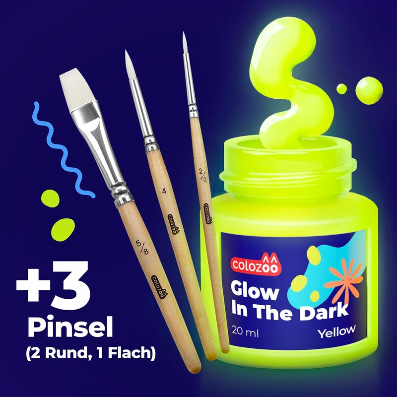 colozoo Glow-in-the-Dark Acrylic Paint Set | 8 x 20 ml