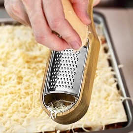 Cheese Grater With Container Stainless Steel Cheese Shredder With Wooden Handle Shredder Zester Grater Box Kitchen Handheld Cheese Spoon Grater for Cheese,Lemon,Chocolate