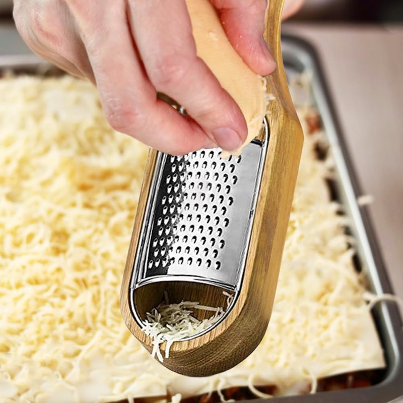 Cheese Grater With Container Stainless Steel Cheese Shredder With Wooden