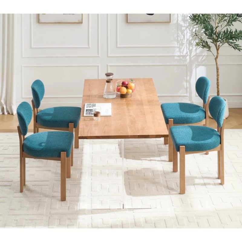 Modern Luxury Dining Chairs Set of 2 Teal Chenille Rubber