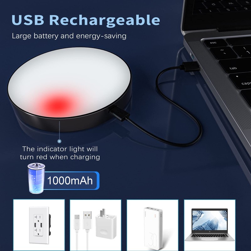 Ferswe Rechargeable Tap Light 6000K, Dimmable Touch Light with 1000mAh