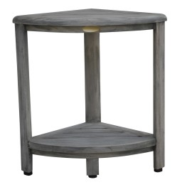 HomeRoots 17" Gray Teak Corner Shower Bench With Shelf