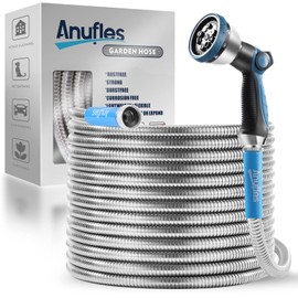 Anflues Metal Garden Hose 75ft - Stainless Steel Water Hose with 10 Function Sprayer, Flexible Hose, Kink Free Tough, Easy to Coil, Lightweight, Outdoor Hose for Yard