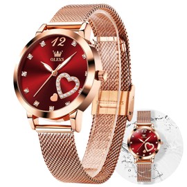 OLEVS Watches for Women Fashion Dress Rose Gold Mesh Bracelet Analog Quartz Ultra Thin Water Resistant Diamond Elegant Women's Wrist Watch for Lady
