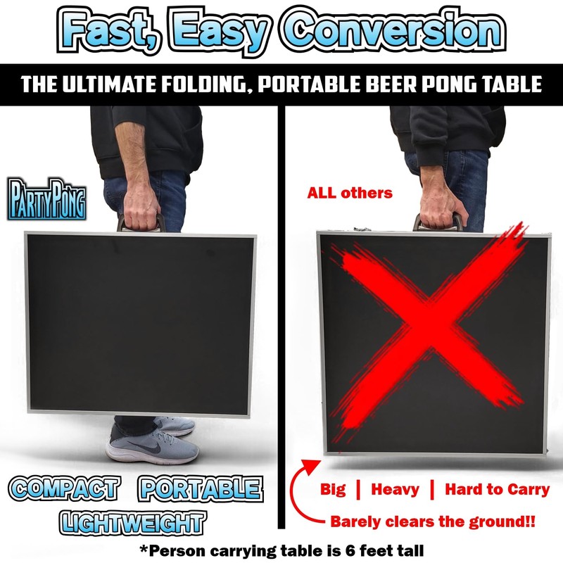 PARTYPONG 8-Foot Folding Party Table w/Music Sync LED Lights, Free