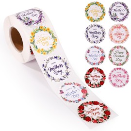1 Roll 500pcs Happy Mother's Day Stickers, 1.5in Round Floral Mothers Day Gift Tags Mom Labels Perfect Decorations and Party Supplies for Boxes Envelope Seal Cards Gift Wrap