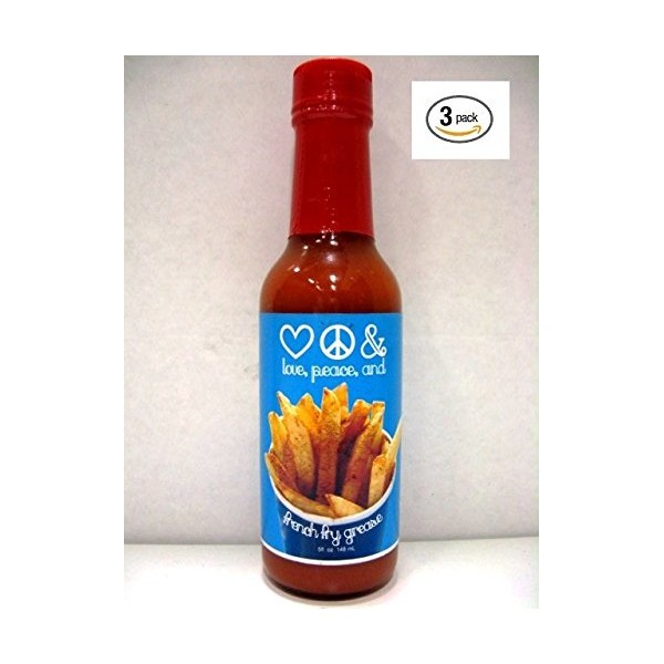 Love, Peace And French Fry Grease Hot Sauce - (3 Pack of 5 Oz. Bottles)